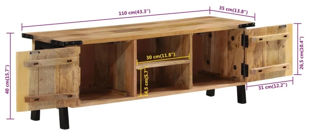 Móvel de TV 110x35x40 cm madeira de mangueira maciça