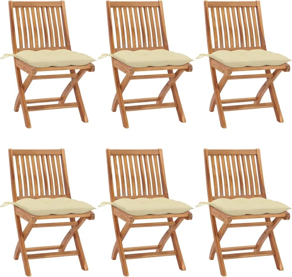 vidaXL Cadeiras de jardim dobráveis c/ almofadões 6 pcs teca maciça