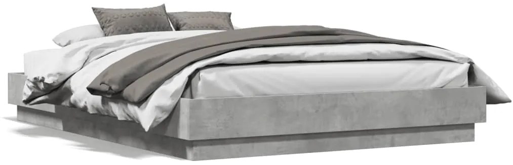 Estrutura de cama com luzes LED 135x190 cm cinzento cimento