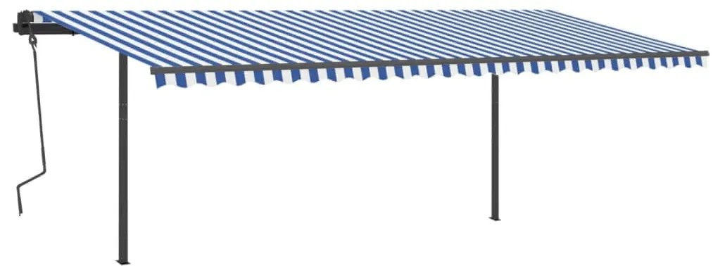 Toldo retrátil manual com LED 6x3,5 m azul e branco