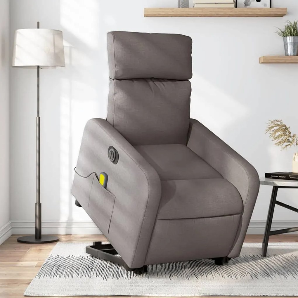 vidaXL Poltrona elétrica elevatória massagens tecido cinza-acastanhado
