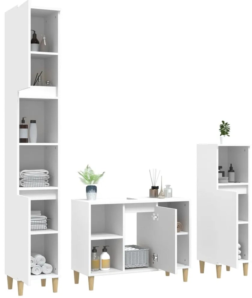 3 pcs conjunto móveis casa de banho derivados de madeira branco