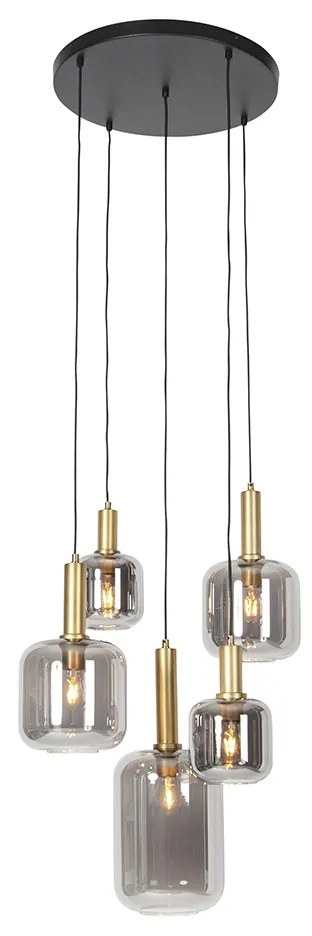 Candeeiro de suspensão inteligente preto com dourado e vidro fumê incl. 5 Wifi A60 - Zuzanna
