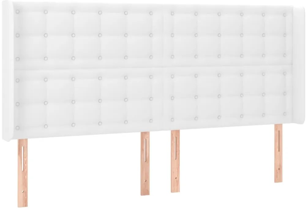 Cabeceira cama c/ LED couro artificial 183x16x118/128 cm branco