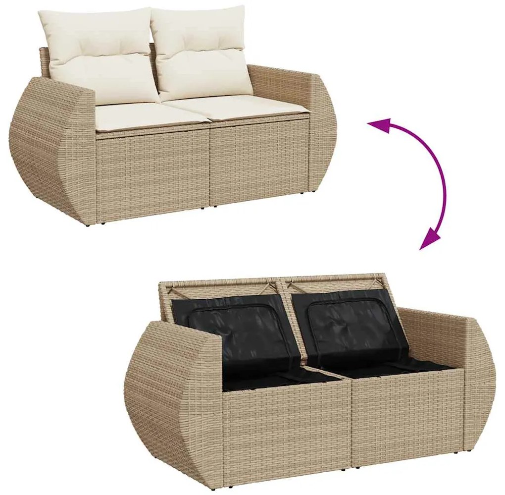 8 pcs conjunto de sofás p/ jardim com almofadões vime PE bege