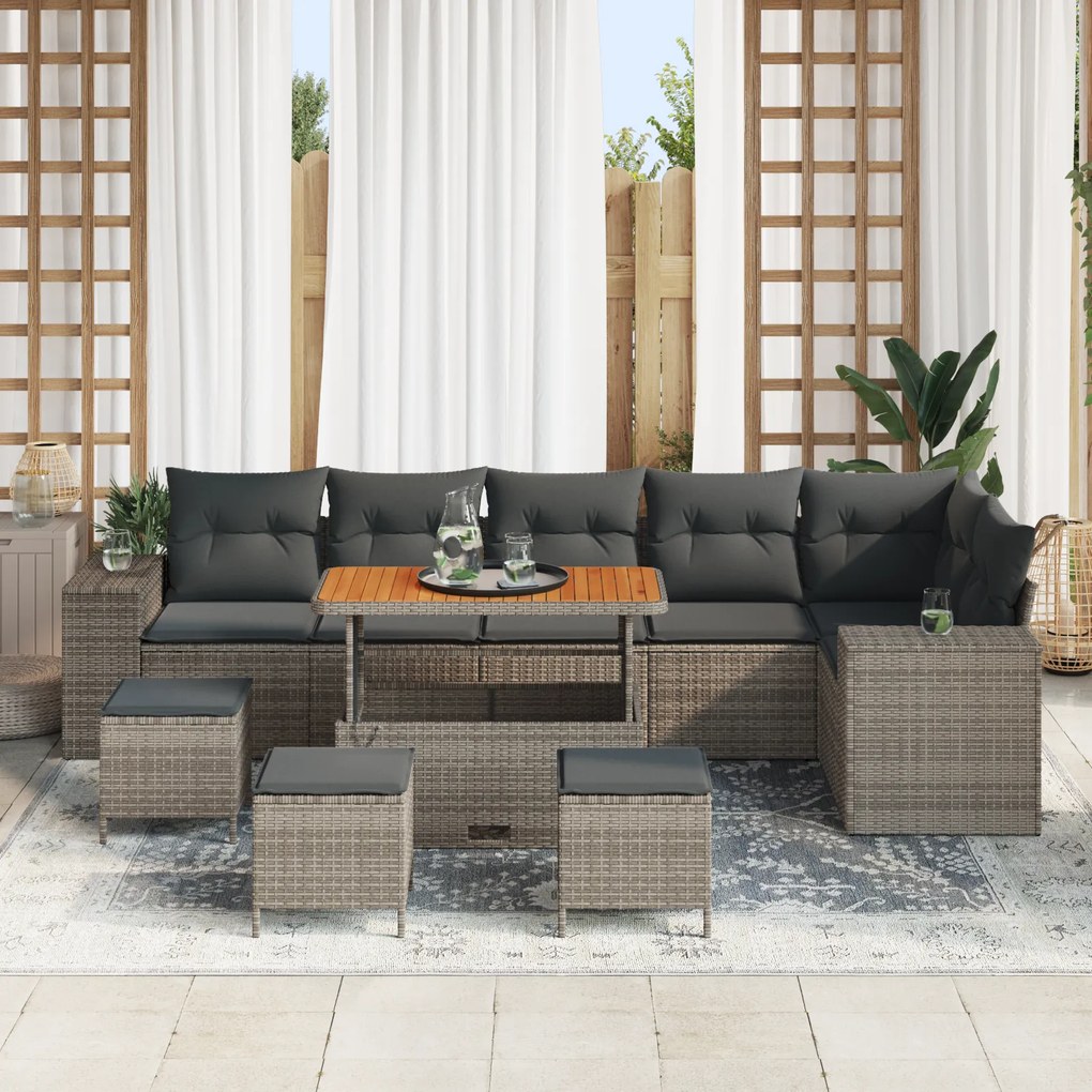 Conjunto de Sofá de Jardim com Almofadas em Cinza e Vime Sintético Acá