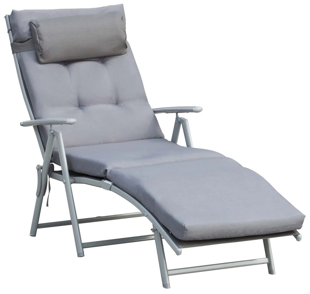 Espreguiçadeira Dobrável com Encosto Ajustável – Relaxa Cinza – 137x63