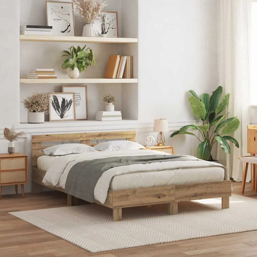 vidaXL Estrutura da Cama com cabeceira carvalho artisiano 140 x 190 cm
