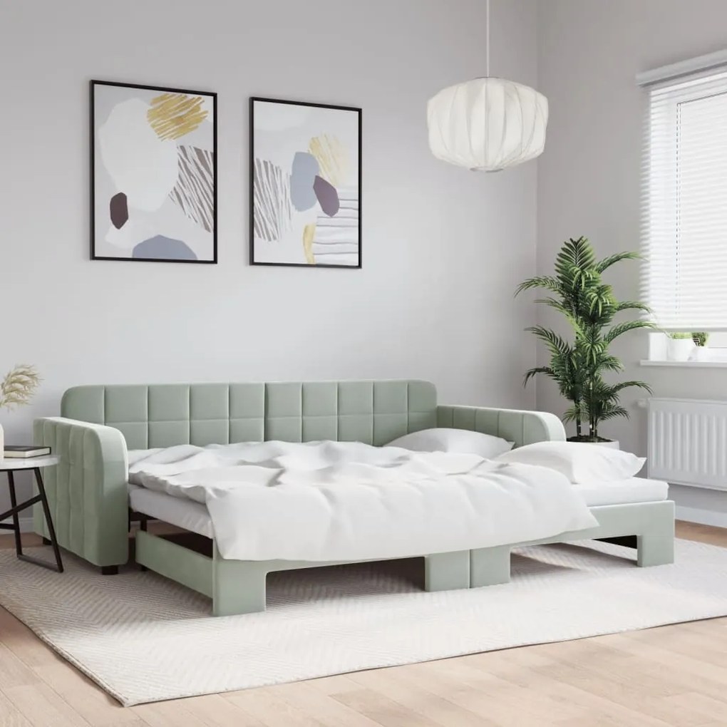 vidaXL Sofá-cama com gavetão 90x190 cm veludo cinzento-claro