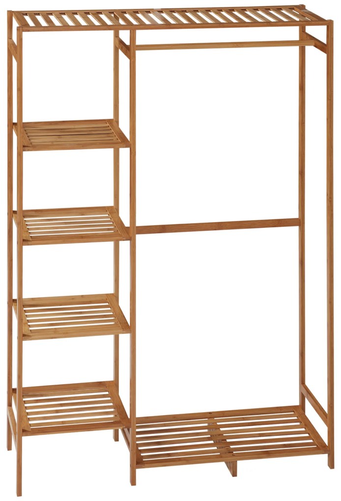 HOMCOM Suporte para Cabides de Bambu com Prateleira de Armazenamento de 6 Níveis e Vara Supensa 90x30x145 cm Madeira