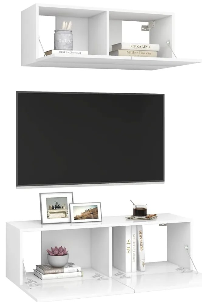 2 pcs conjunto de móveis de TV derivados de madeira branco