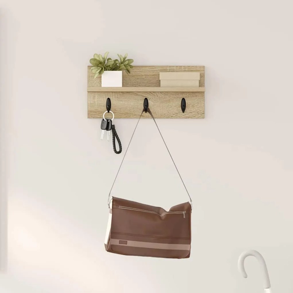 vidaXL Cabideiro de Parede Carvalho sonoma 40 x 10.5 x 18 cm