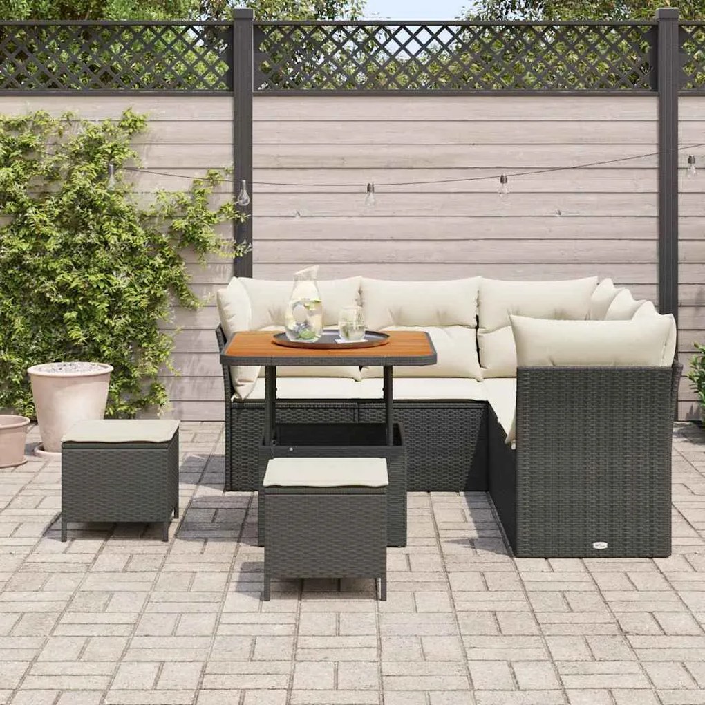 Conjunto de Sofá de Jardim vidaXL 8 Peças com Almofadas Vime PE Preto