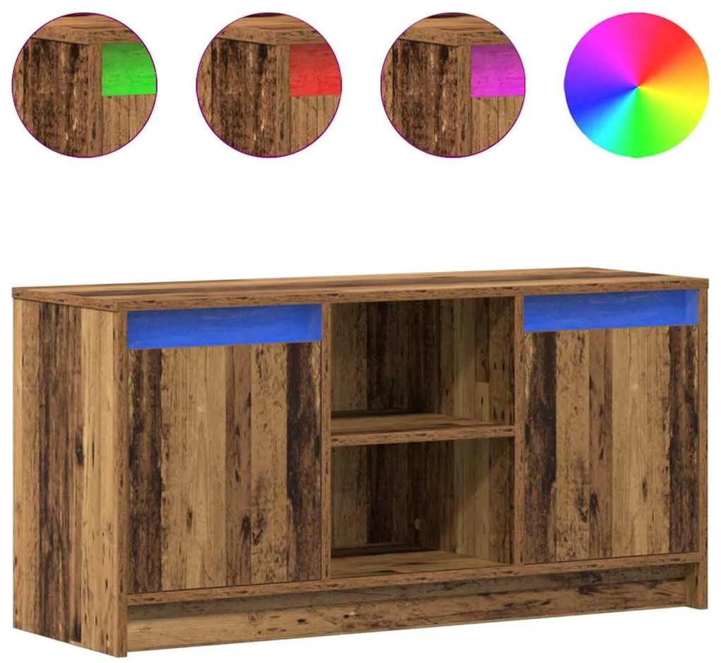 Gabinete de TV com Luzes LED - Madeira Velha, 100x34x50 cm em Madeira