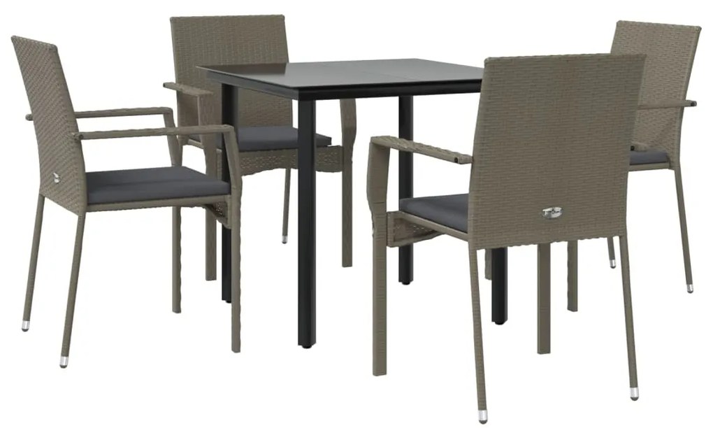 5 pcs conjunto jantar jardim c/ almofadões vime PE preto/cinza