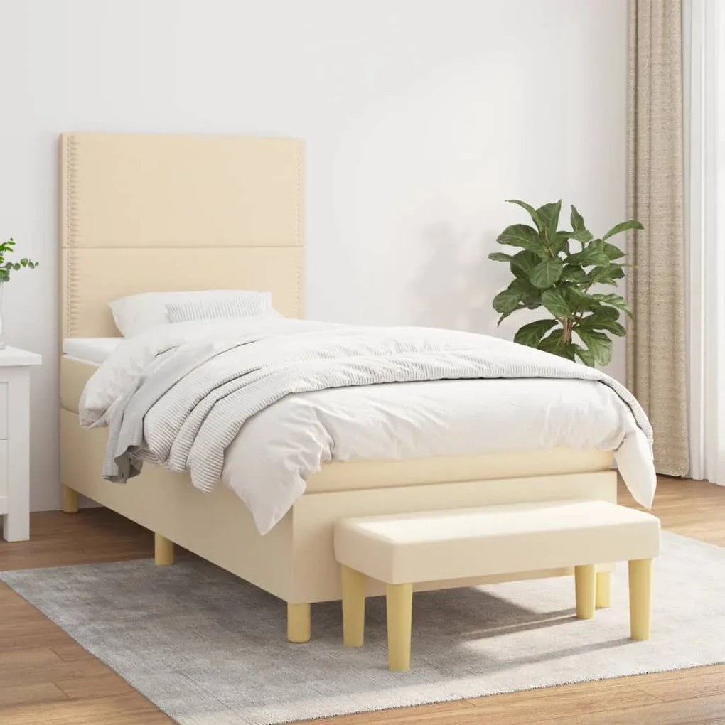 vidaXL Cama com molas/colchão 90x190 cm tecido cor creme