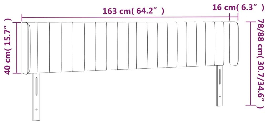 Cabeceira de cama c/ abas tecido 163x16x78/88cm castanho-escuro