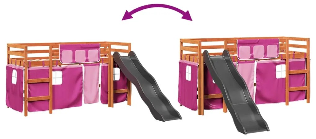 Cama alta p/ criança c/ cortinas 90x200 cm pinho maciço rosa