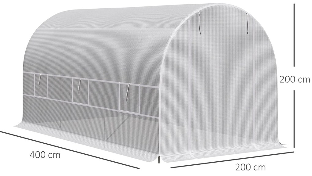 Estufa Tipo Túnel 400x200x200cm Estufa de Jardim com Portas Enroláveis