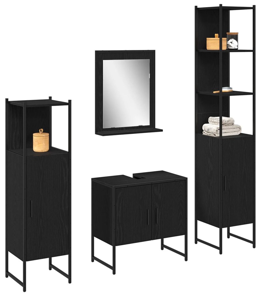 Conjunto de Móveis para Casa de Banho 4 Peças em Carvalho Preto - Made