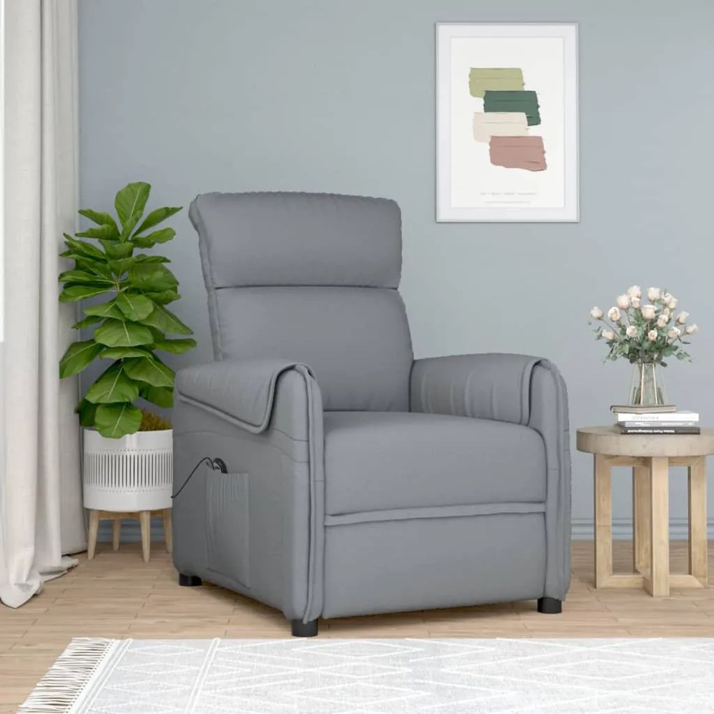 vidaXL Poltrona elevatória tecido cinzento-claro