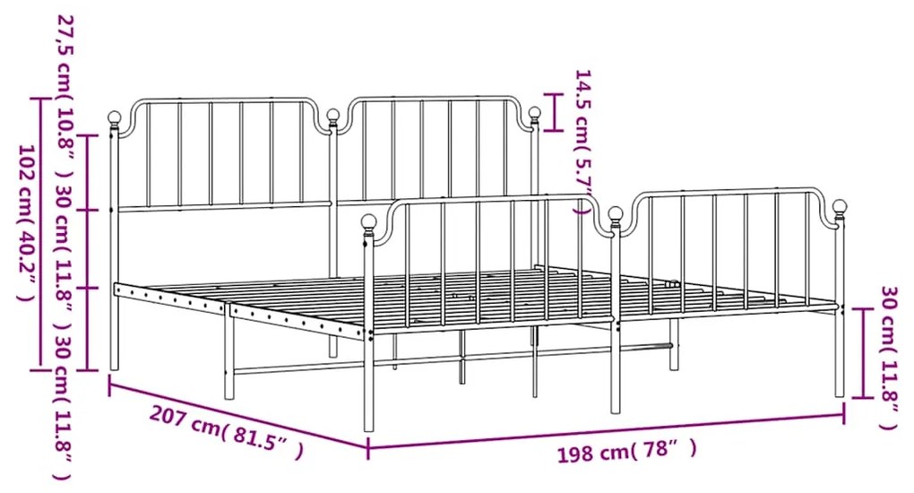 Estrutura de cama com cabeceira e pés 193x203 cm metal preto