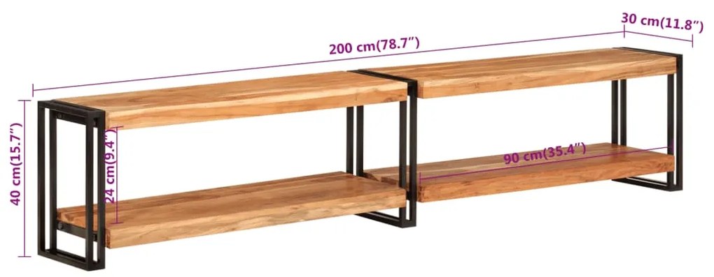 Móvel de TV 200x30x40 cm madeira de acácia maciça