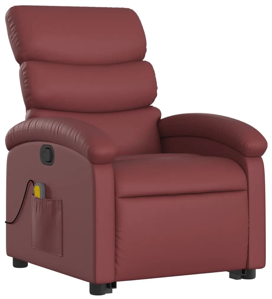 Poltrona massagens reclinável couro artificial vermelho tinto
