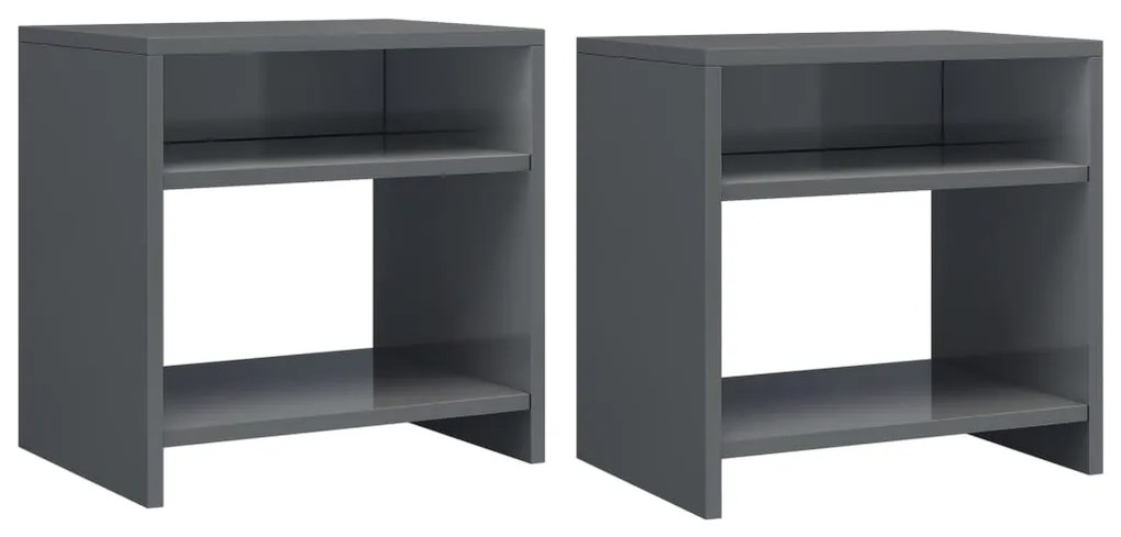 vidaXL Mesas de cabeceira 2pcs derivados de madeira cinzento brilhante