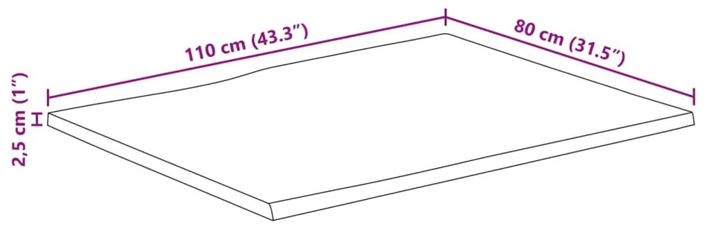 Tampo de mesa c/borda viva 110x80x2,5cm mangueira áspera maciça