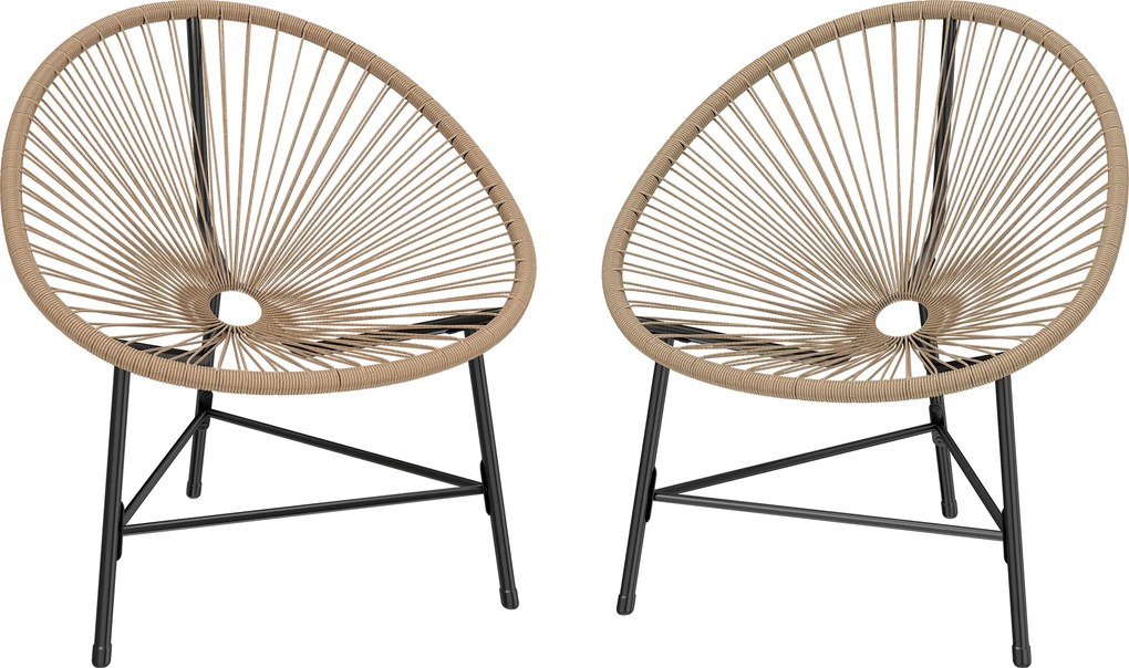 Conjunto de 2 Cadeiras Acapulco de Jardim em Vime Sintético Cadeiras para Exterior com Estrutura de Aço Madeira