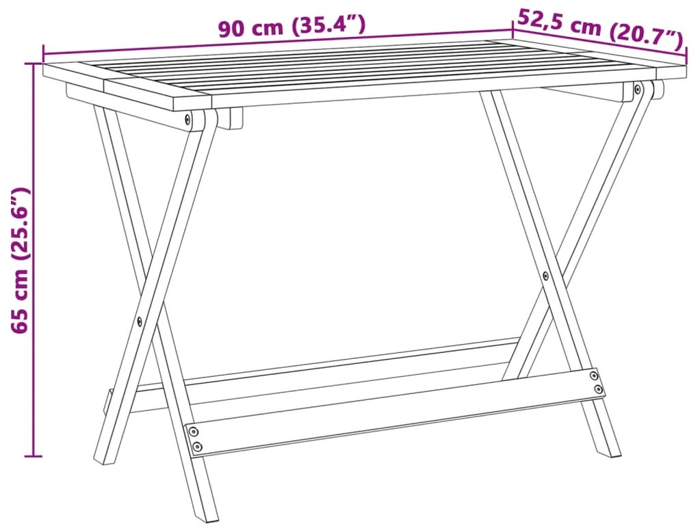 Mesa de jardim dobrável 90x52,5x65 cm madeira de acácia maciça