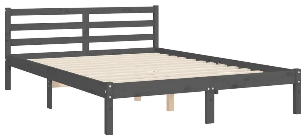 Estrutura de cama com cabeceira 140x190 cm madeira maciça cinza