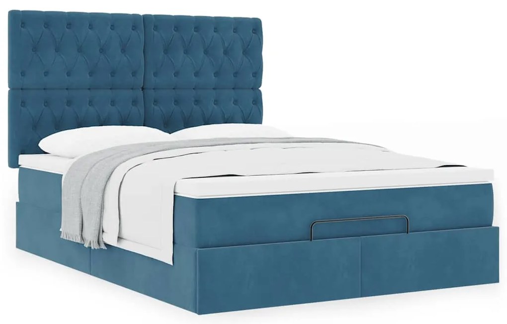 Estrutura cama otomana colchões 140x190 cm veludo azul escuro