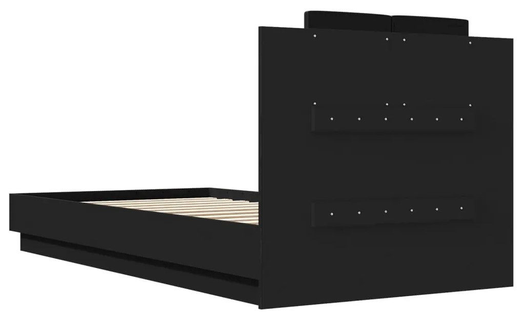 Estrutura de cama c/ cabeceira e luzes LED 90x190 cm preto