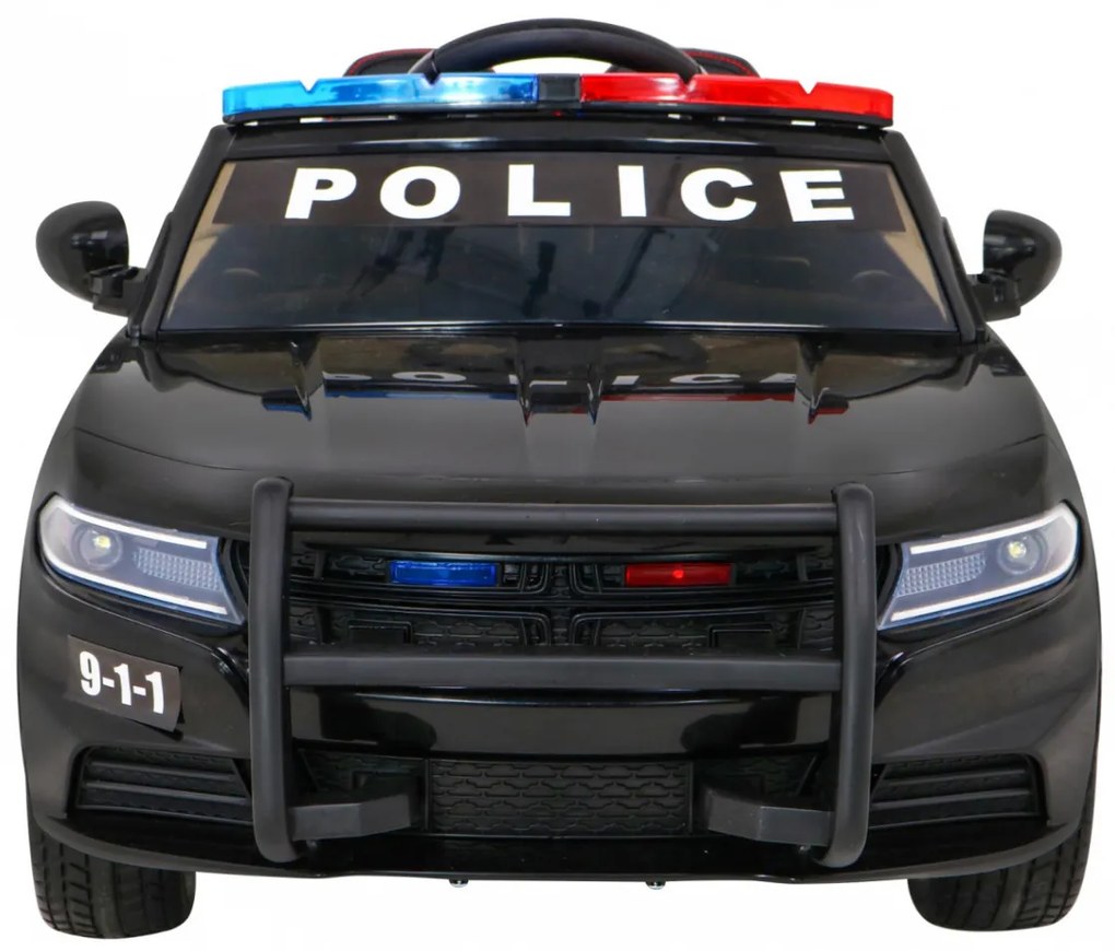 Carro elétrico para Crianças Policia Super-Police 12V, Rodas Espuma EVA, Assento couro ecológico Preto