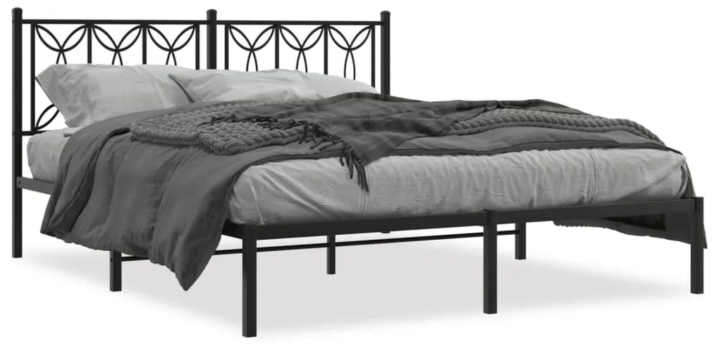 Estrutura de cama em metal com cabeceira 150x200 cm preto