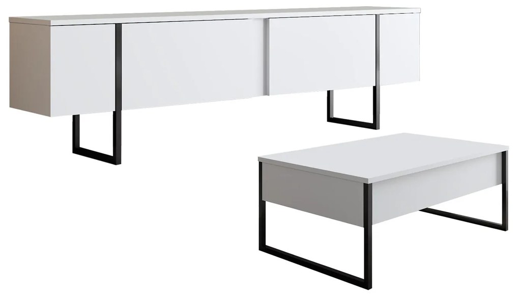 Conjunto de Mobiliário de Sala Luxe Set – Branco/Preto – Espessura 18