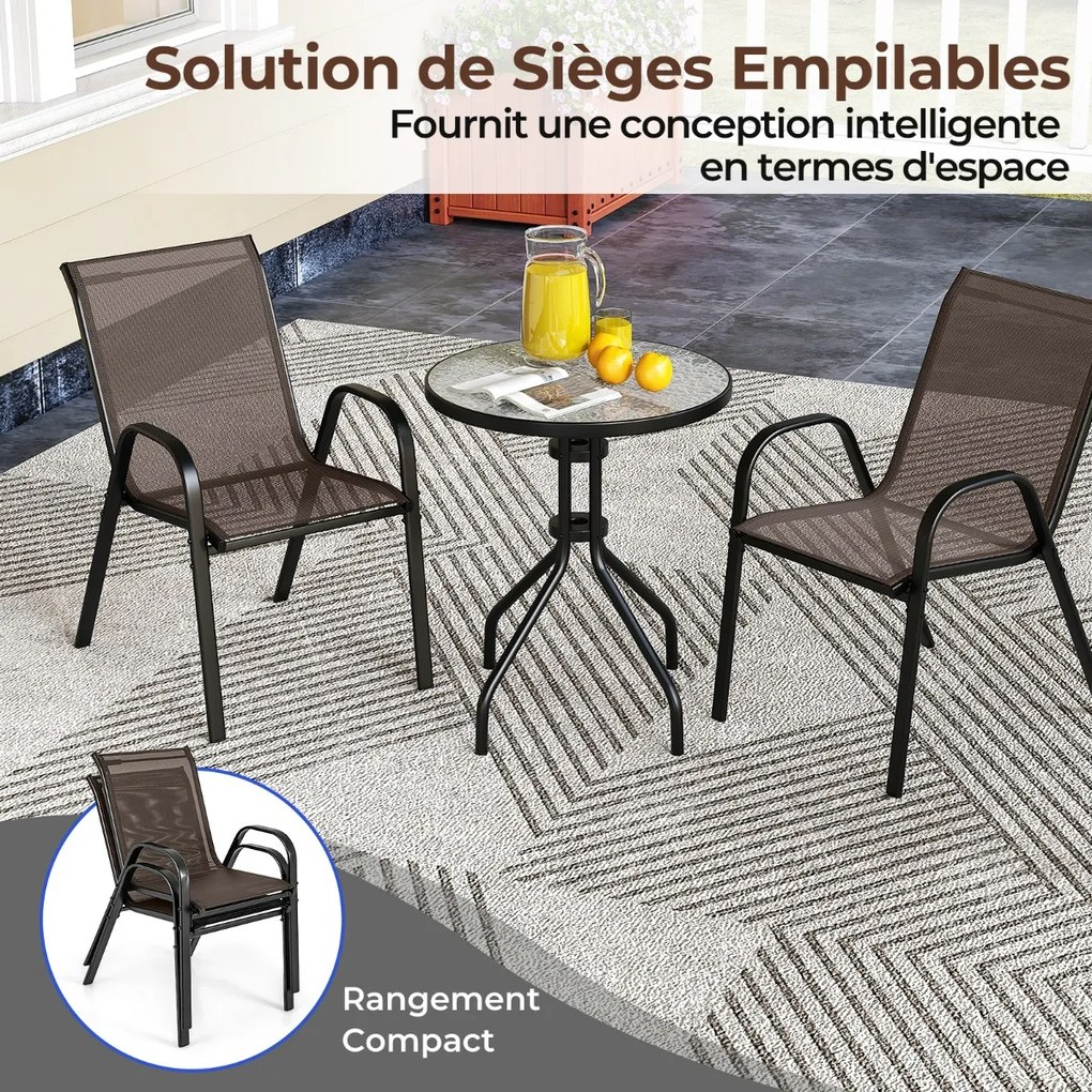 Conjunto de bistrô para área externa com 3 peças, 2 cadeiras empilháveis e mesa lateral redonda - Preto