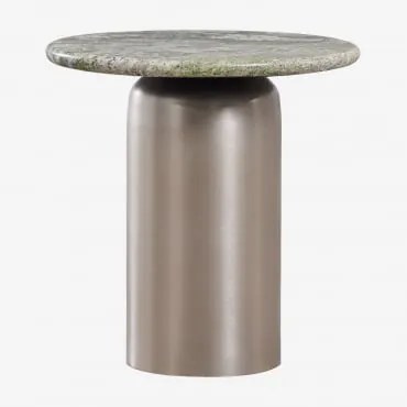 Mesa De Cabeceira Ø40 Cm Alliser Cinza Aço & Mármore Verde Forest - Sklum