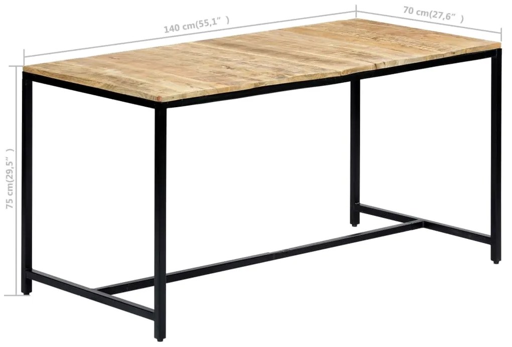 Mesa de jantar 140x70x75 cm madeira de mangueira maciça áspera