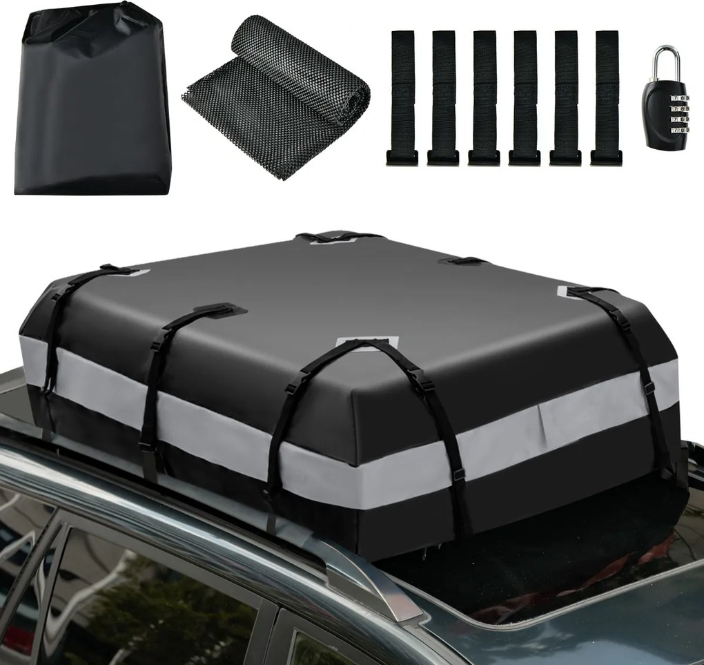 Mala de tejadilho para carro 424L à prova de água com fecho e tapete antiderrapante 112 x 86 x 43 cm Cinzento
