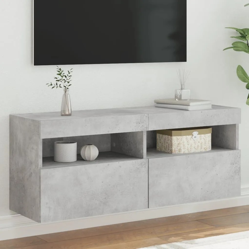 vidaXL Móvel de parede p/ TV c/ luzes LED 100x30x40 cm cinza cimento