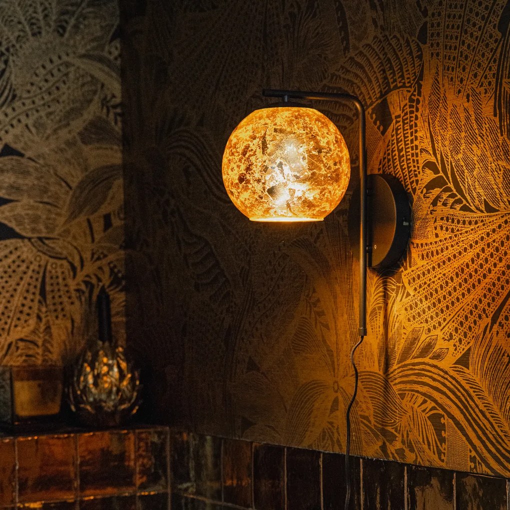 Candeeiro de parede inteligente preto com vidro dourado incl. WiFi A60 - Bert