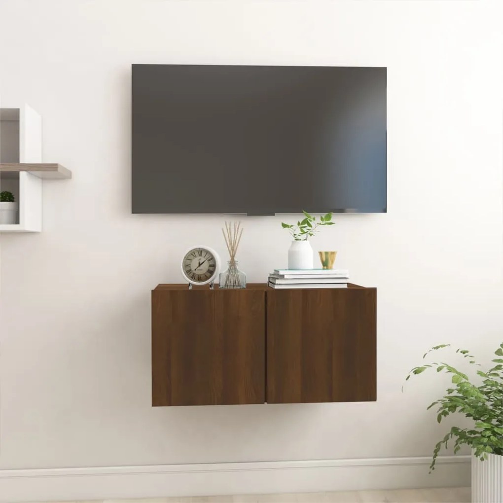 vidaXL Móvel de TV suspenso madeira processada 60x30x30 cm castanho