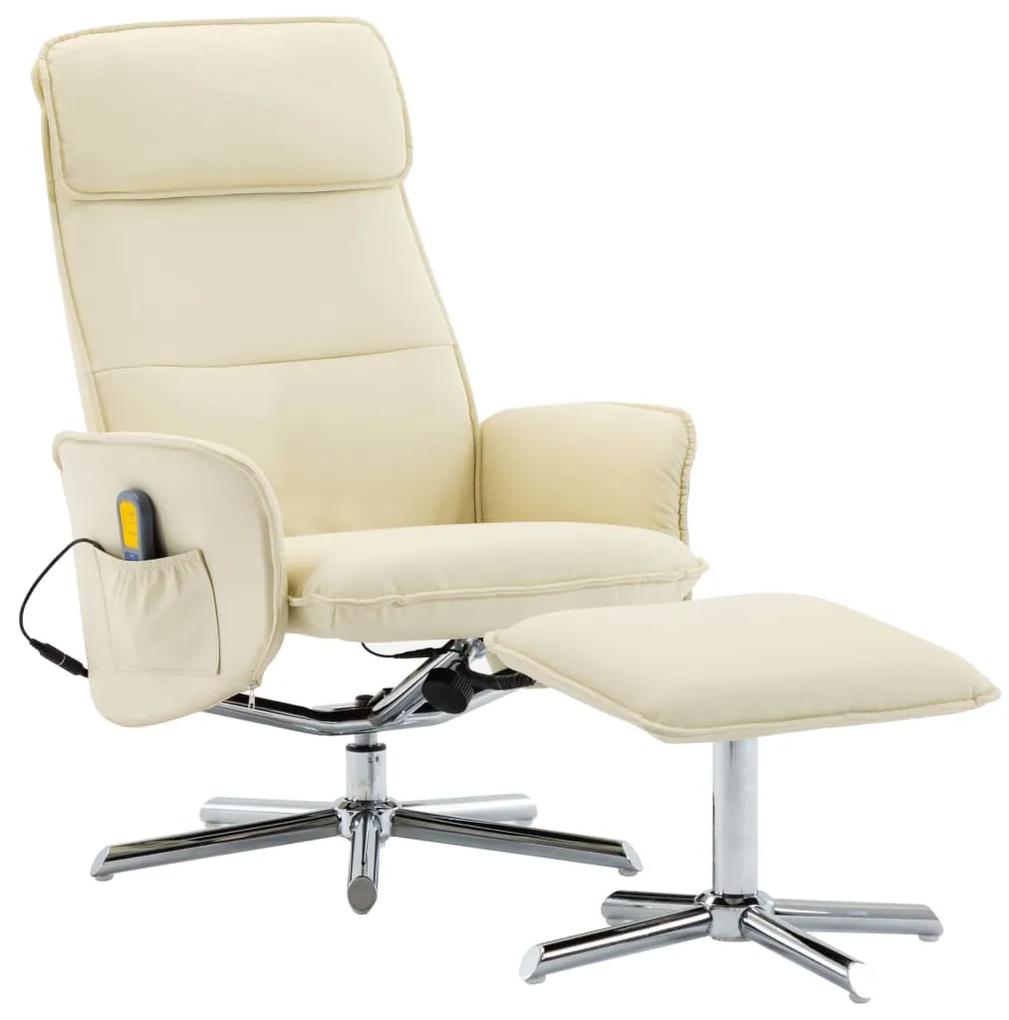 289844 vidaXL Cadeira massagens reclin. + apoio pés couro artificial creme