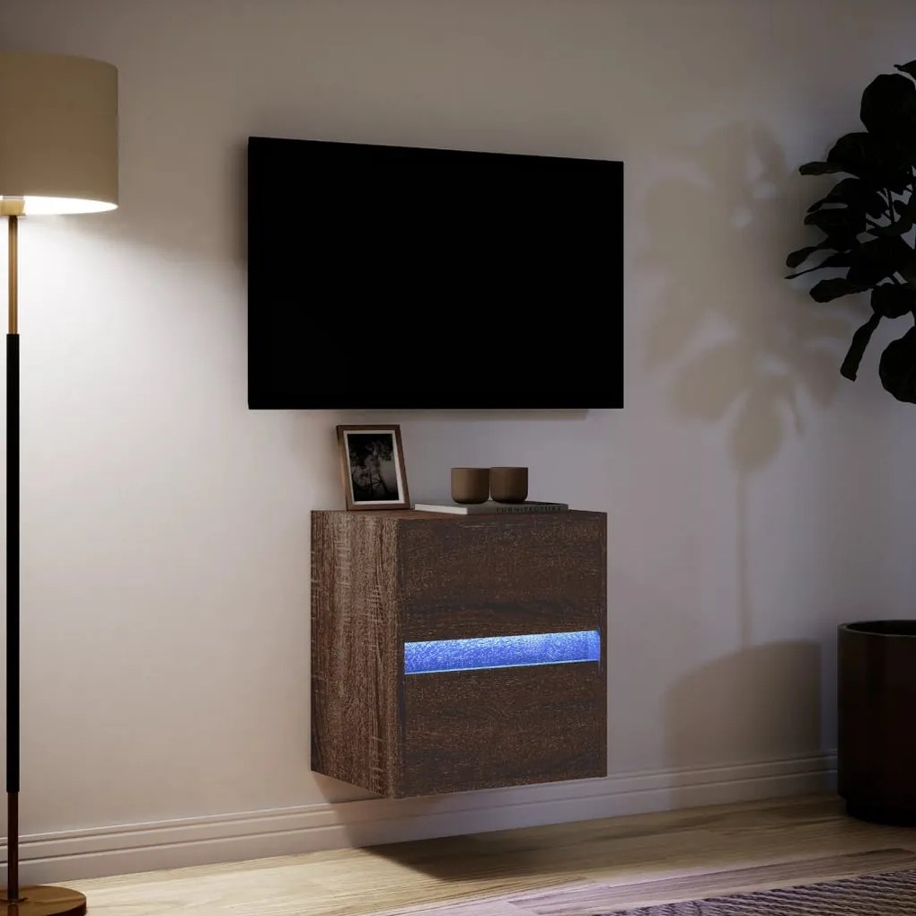 Móvel de parede p/ TV c/ luzes LED 41x31x45cm carvalho castanho