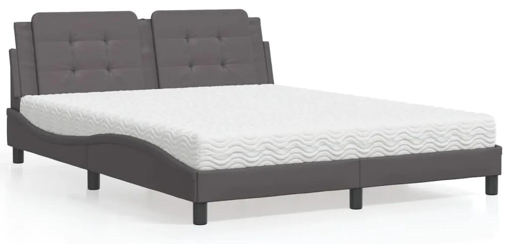 Cama com colchão 160x200 cm couro artificial cinzento