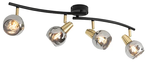 Candeeiro de teto Art Deco dourado com vidro fumê 4 luzes - VIDRO Art Deco