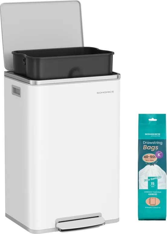 Caixote do lixo 50 L com tampa 41,6 x 37,2 x 64,7 cm branco